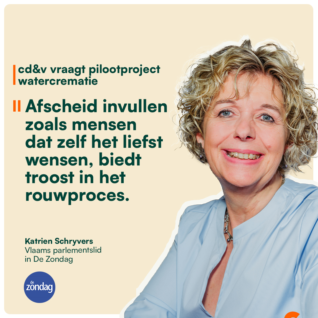 Wat écht telt? Afscheid nemen met respect.
Steeds vaker kiezen mensen voor een crematie (77,8%).
Maar wat met nieuwe technieken van lijkbezorging?
Een pilootproject kan meer duidelijkheid bieden.
<a href="/cdenv/">cd&v</a> 

katrienschryvers.be/voorkeur_voor_…