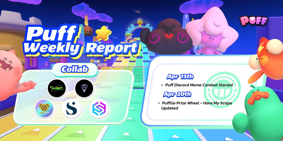 #Puffverse Weekly Report is ON 🌤️ Maintain a lifestyle to 🎮 #SkilltoEarn in #PuffGo 🎨 Be map artists in #UGC Workshop ♉️ Redeem Horoscope-themed suits 🎟️ Unlock rewarding Gold & Diamond Puff 👥 Socialize using Emojis & Actions 🤤 ... While awaiting new adventures to begin!