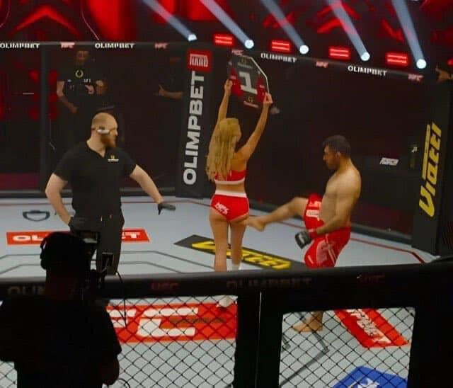 The moment when Iranian fighter Ali Heibati kicked a ring girl