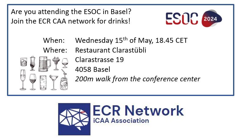 Are you an early career researcher in #CAA and attending #ESOC2024? Please join us for drinks! <a href="/iCAAassociation/">iCAA</a>