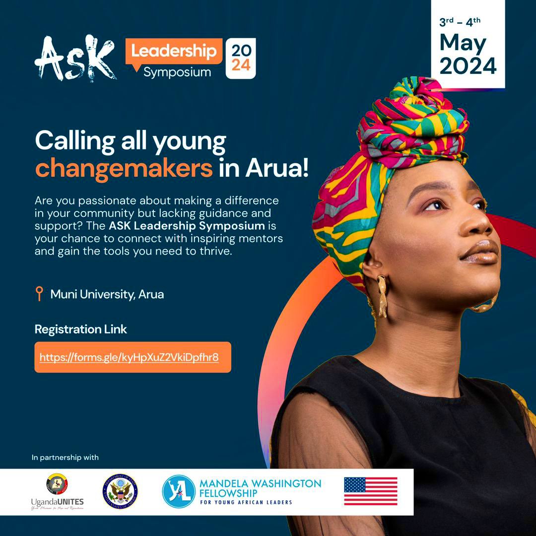 The #ASK24 Symposium is coming to Arua (@Muni_University) & we’re calling upon all young change makers in the region to sign up using forms.gle/vDCYj171qxMZEb… ✨✌️