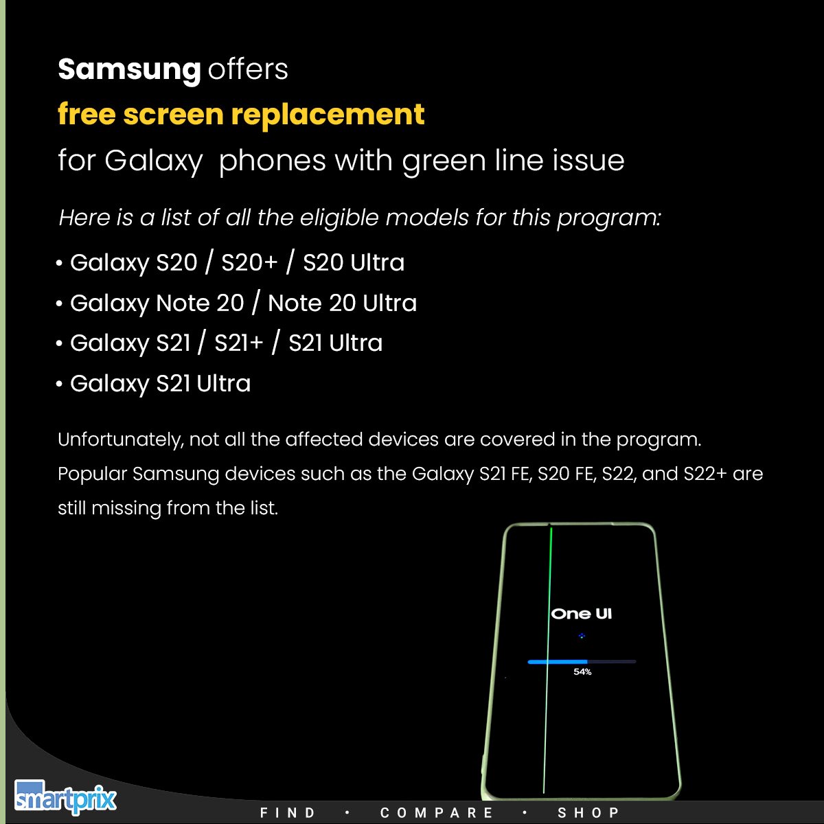 Good News! Samsung is now offering free replacements to Galaxy S21, S22, Note 20 Users

#Samsung #SamsungScreenReplacement #GalaxyS21 #GreenLineIssue