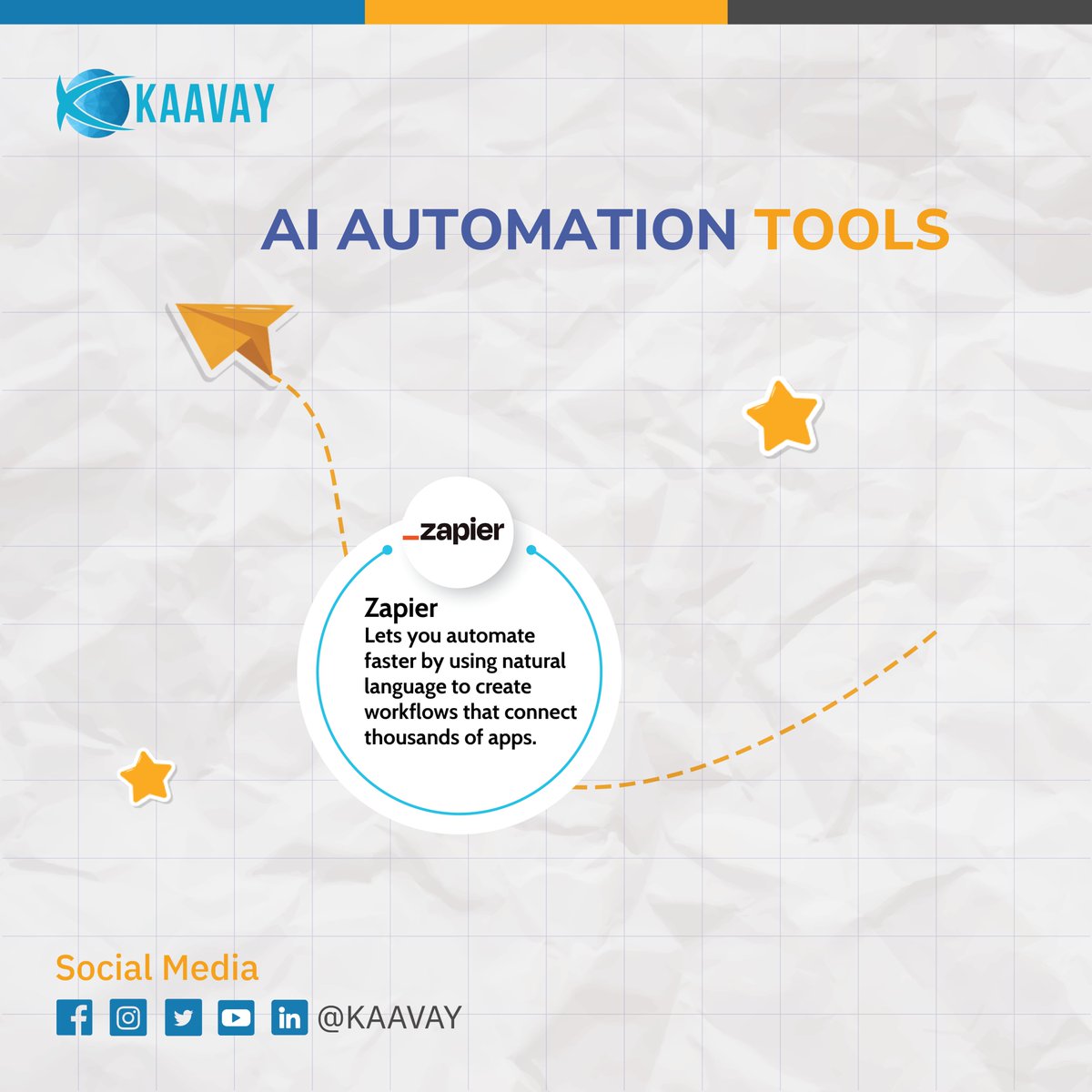 kaavay's tweet image. Meet the powerhouse: Zapier. With Zapier you will be able to streamline workflows, automate tasks, and supercharge productivity with ease.
Join us as we ride the wave of AI-driven automation to new heights!
#AIAutomationTools #InnovationProgresses #Zapier #KaavayExploration
