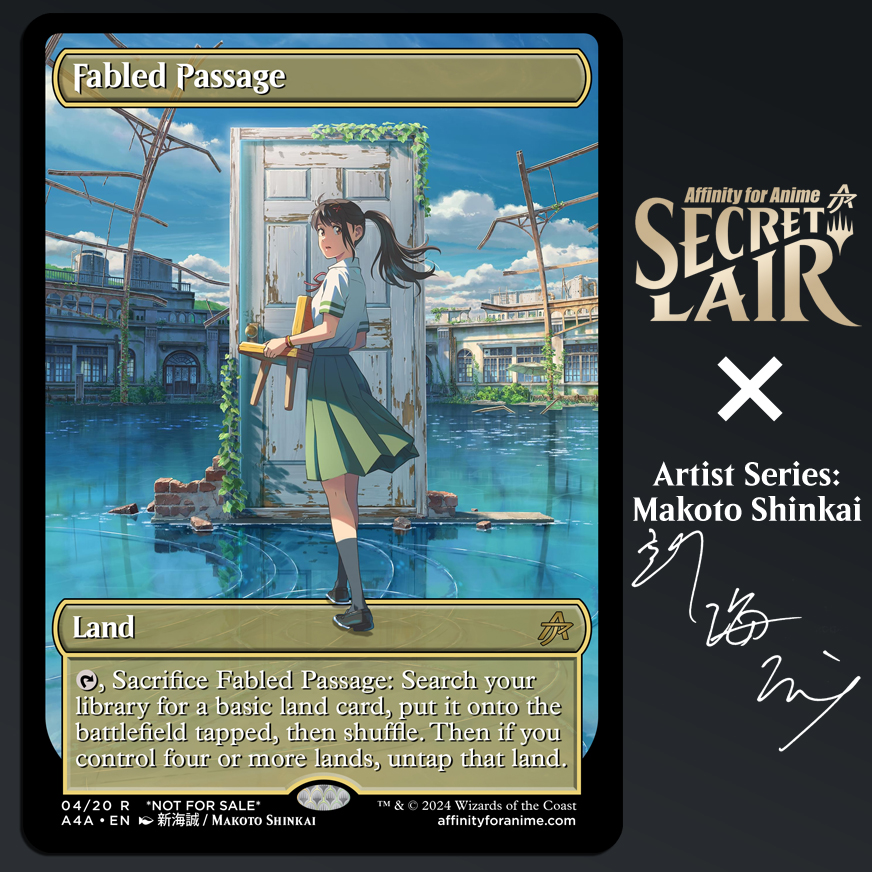 This door is a portal to an unbelievable place--the Ever-After where all time exists simultaneously. Are you a fan of Makoto Shinkai's movies? His art style is just breathtakingly beautiful. Anime is #Suzume. #mtg #magicthegathering #proxy #EDH