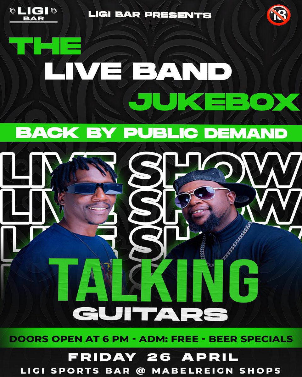 Back By Public Demand! Catch Talking Guitars this Friday at Ligi Sports Bar Mabelreign. It's Free!!!

Life is good indeed at ligi

#talkingguitars #live #music #cover