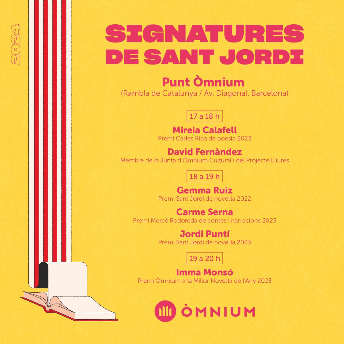 Celebra Sant Jordi amb @omnium i aconsegueix les signatures dels teus autors preferits 📙🌹 📍 A Barcelona ens trobaràs a la rambla de Catalunya amb l'av. Diagonal