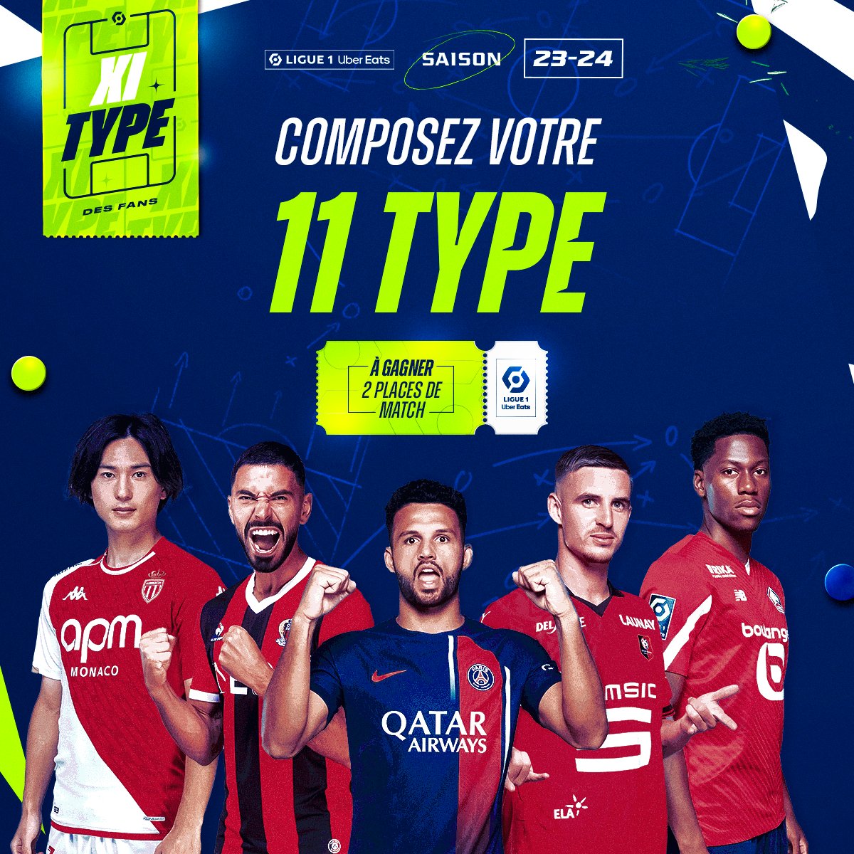 Quels joueurs allez-vous mettre dans votre #11TypeFans ? 👀✨

Composez votre équipe du week-end par ici ➡️ 11type.lfp.fr/ligue1ubereats/