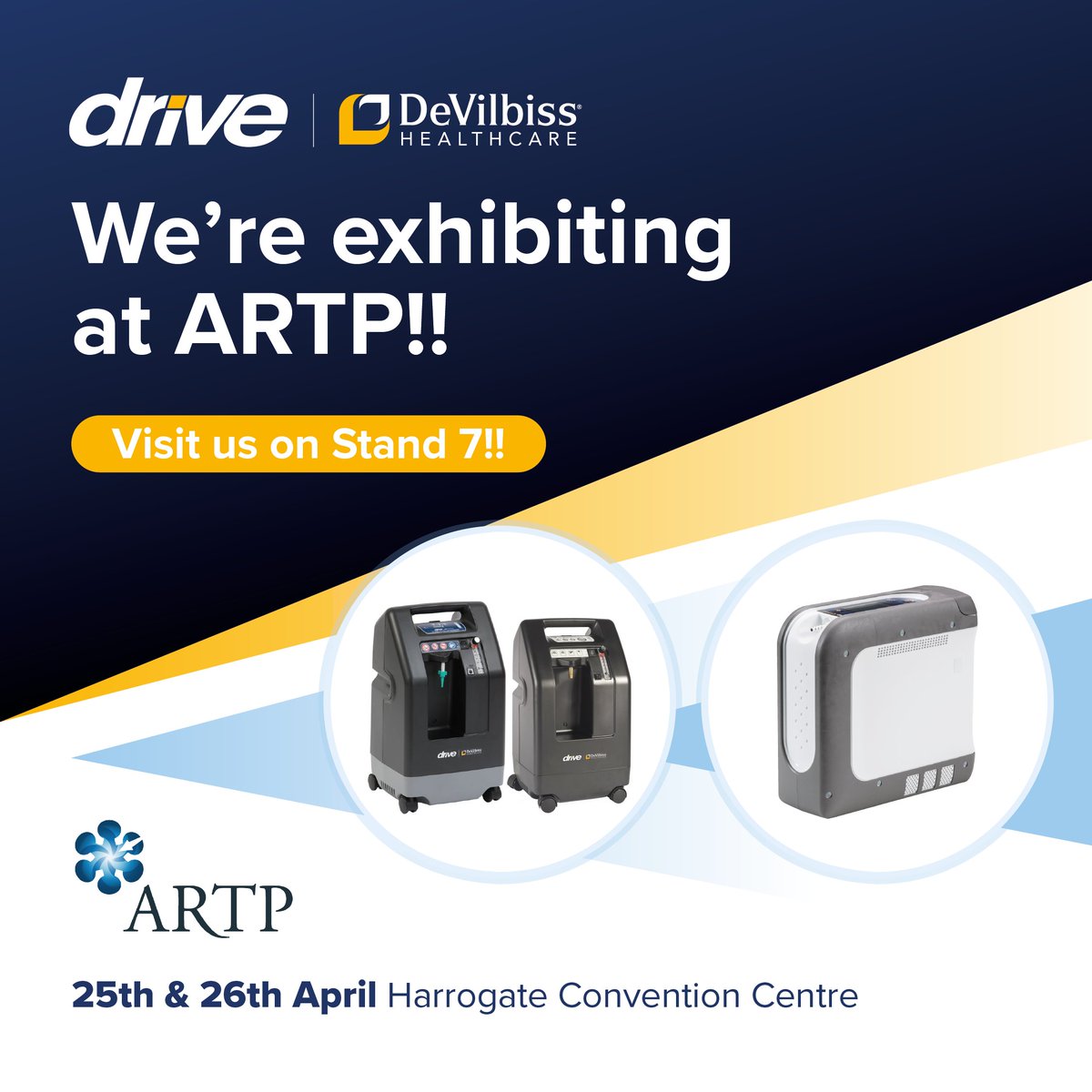 Excited to be exhibiting at the @ARTP_News Conference in Harrogate April 25th & 26th! Visit us at Stand 7 to see our full range of home oxygen products. #RespiratoryTherapy #DriveDeVilbissHealthcare #EnhancingLivesTogether