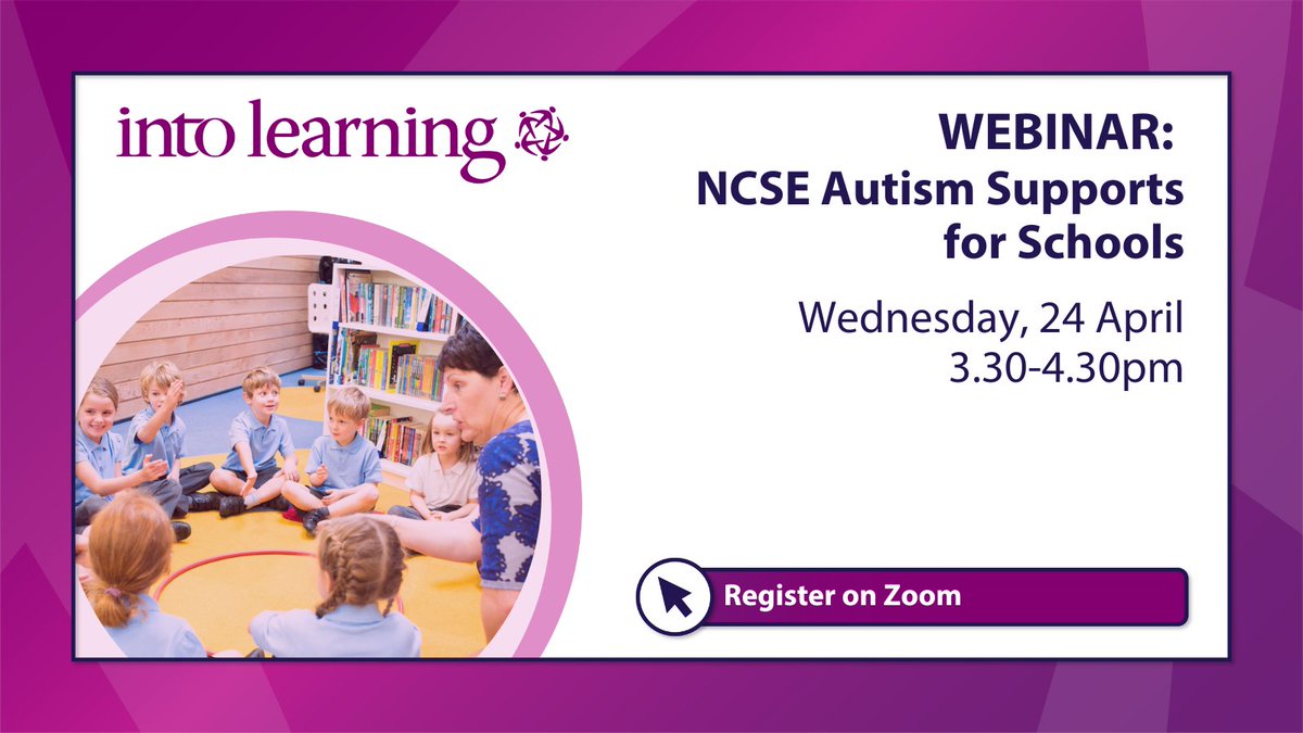 📣 #INTOLearning presents the upcoming webinar NCSE Autism Supports for Schools. 👉 This webinar will outline NCSE -supports and signpost attendees to relevant seminars and resources. 📅Wed 24 Apr, 3.30pm 🔗Register: bit.ly/3Uawdam