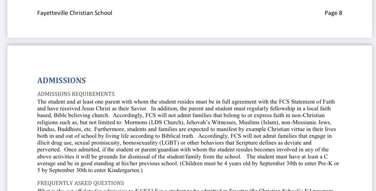 This private school in Fayetteville, NC pocketed $1,879,115 in public tax dollars this school year. They expressly ban students who practice specific religions like Islam and Buddhism, and they also deny admissions to LGBTQ+ students whom they call 'perverted.' #nced #ncpol