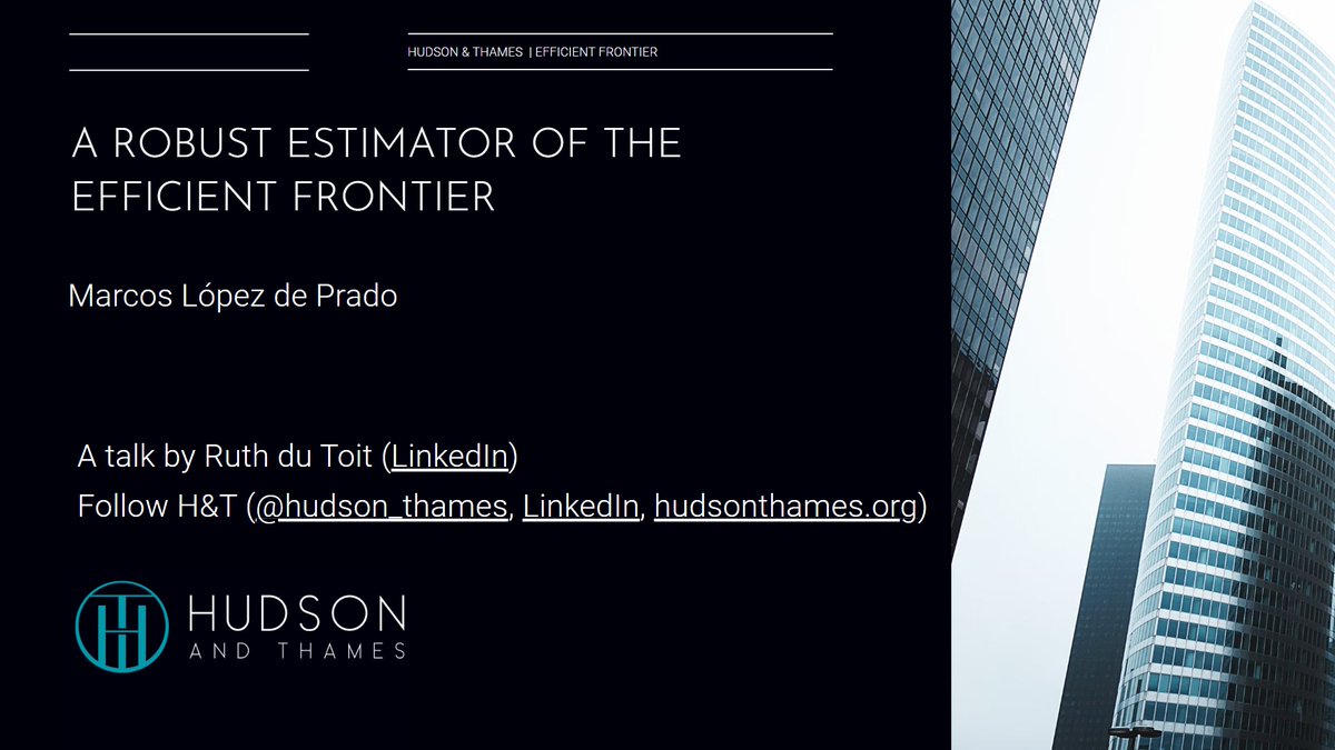 1/3🚀 Last week the H&T Reading Group discussed “A Robust Estimator of the Efficient Frontier” by Marcos López de Prado.
📚 Join our Reading Group here: hudsonthames.org/reading-group/
#NCO #MCOS #EfficientFrontier #MonteCarlo