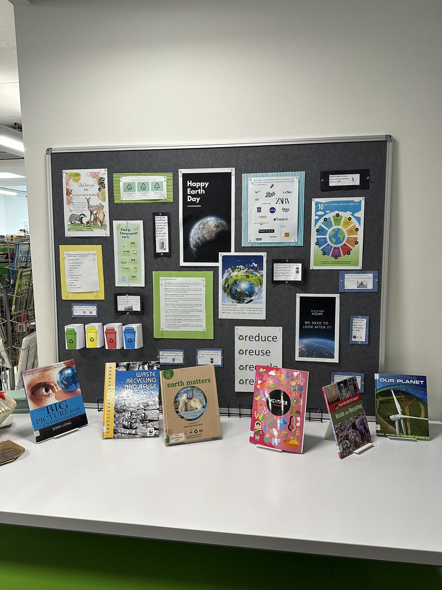 WCAGeography's tweet photo. To celebrate Earth Day 2024, our fantastic student librarian team have created this informative display in the library! 🌎 @westcovacademy #EarthDay2024 https://t.co/iCa1AiG6lR
