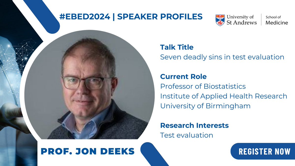 Join us at Evidence-Based Early Diagnosis 2024 to hear Prof. @deeksj of @UoB_IAHR reveal the 'Seven deadly sins in test evaluation'! 🗓️29-31 May 📍St Andrews ✍️Register for #EBED2024 now: bit.ly/3TgrCC:J #earlydiagnosis