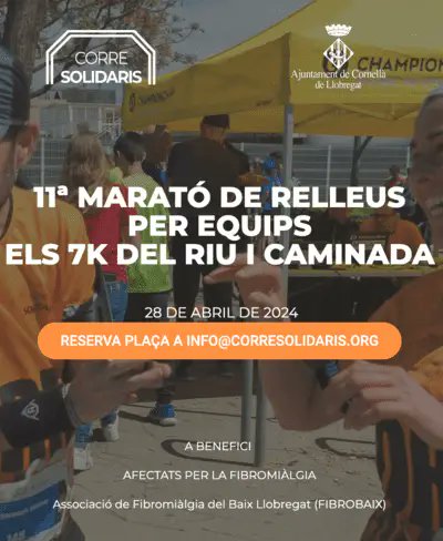 corre_solidaris's tweet photo. #Lastcall , Diumenge 29Abril
 últimes plaçes pel #Maratódequips @esportscornella
 #7kmsdelRiu @XipGroc
#CaminadadelRiu 
A benefici de @ACAFssc ( Fibromiàlgia) i
@fmiquelvalls (ELA)
 
#Rendirsenoesunaopció
#Entretotsumem

https://t.co/sc8PyKfX3s https://t.co/rBEGAvu3NV