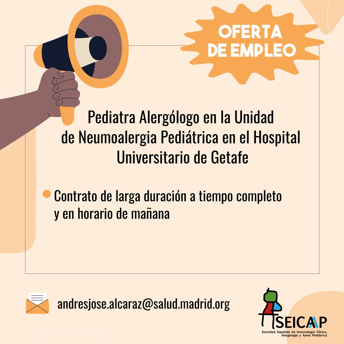🔴¡OFERTA DE EMPLEO!  

🥼Se busca Pediatra alergólogo en la Unidad de Neumoalergia Pediátrica  

Incorporación inmediata  

📍Hospital Universitario de Getafe  

Toda la Información y contacto aquí👇
seicap.es/bolsa_de_traba…