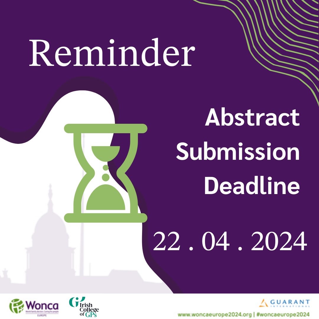Thank you to everyone who has submitted their abstracts for #woncaeurope2024. Last chance for anyone else who wishes to submit your abstracts today! bit.ly/3Tst58d @woncaeurope2024 #GP #familymedicine #WoncaEurope