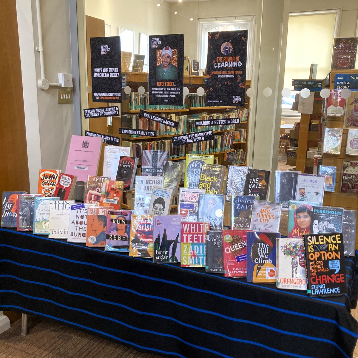 On #StephenLawrenceDay, we take time to reflect on what we can all do to create a more equitable, inclusive world. Visit the inner room to browse our display of books from the Stephen Lawrence Day Foundation reading list. @sldayfdn