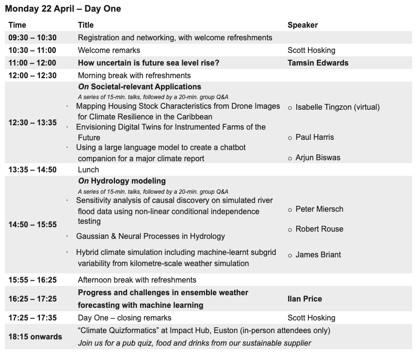 👋 Hello from London! 🎉 It's a full room to start day 1 of #ClimateInformatics 2024, hosted by @turinginst at @BMAHousevenue! 🎙️ @scotthosking from @turinginst and @BAS_News delivers opening remarks and wishes everyone a happy #EarthDay2024. 👇 Check out today's agenda below!