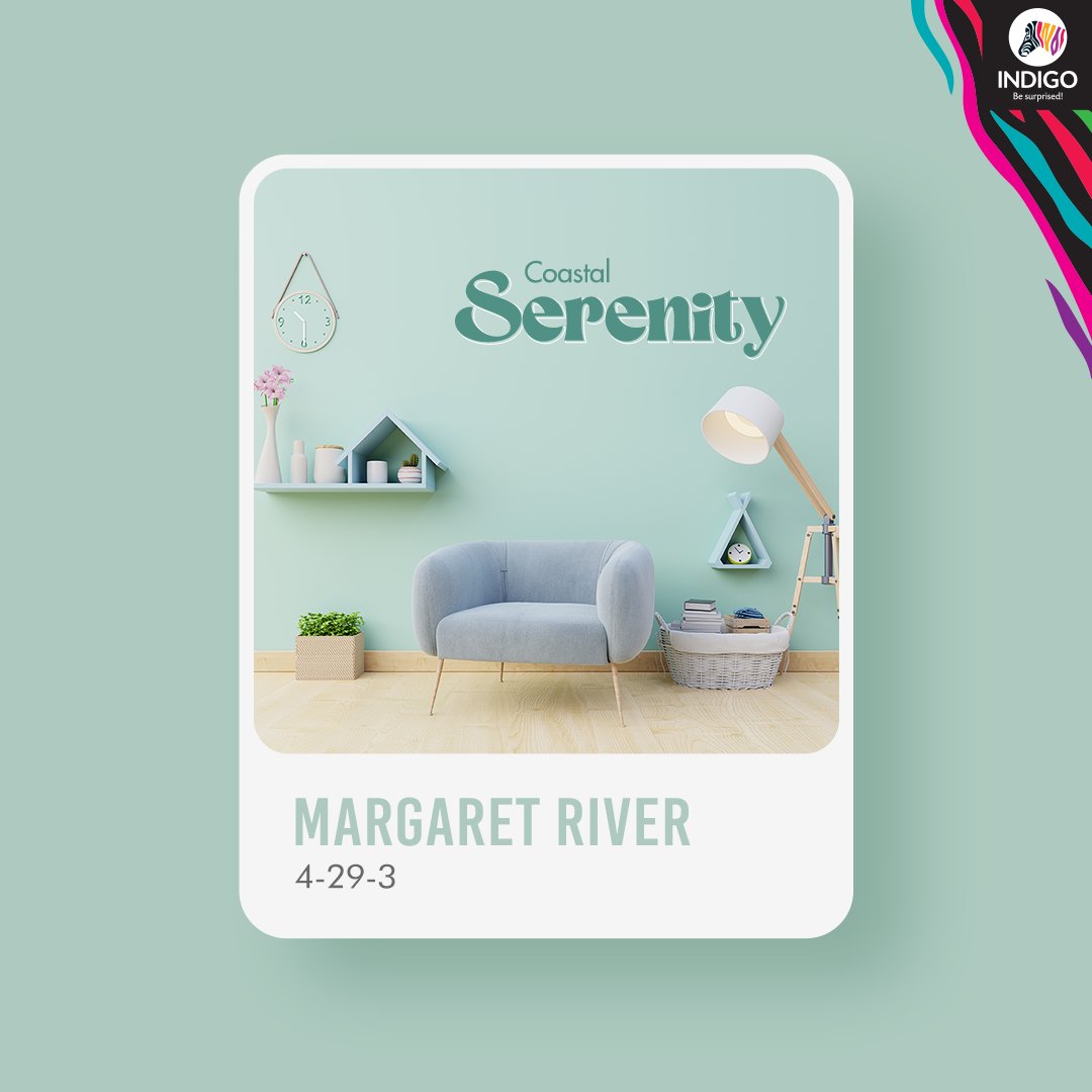 Dive into the calming depths of @IndigoPaints’ shade Margaret River (4-29-3) and elevate your home’s tranquility with this refreshing blend of blue-green.​ #IndigoPaints #HomePainting #housepainting #BeSurprised #Interior