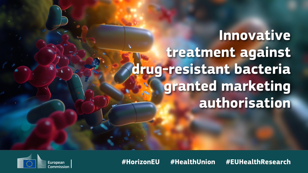 The EC adopted today the authorisation of a 🆕 innovative treatment that will help tackle antimicrobial-resistance! 👏 Congrats to @COMBACTE for its important contribution to this major step forward in overcoming the escalating challenges of #AMR 🔗 europa.eu/!BRXxRH