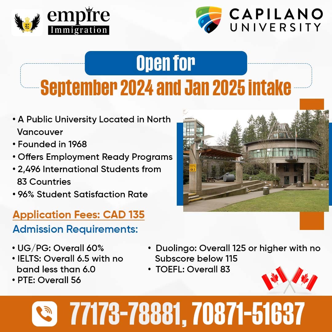 EmpireImm's tweet photo. 𝐂𝐚𝐩𝐢𝐥𝐚𝐧𝐨 𝐔𝐧𝐢𝐯𝐞𝐫𝐬𝐢𝐭𝐲👩‍🎓
𝐀𝐩𝐩𝐥𝐲 𝐅𝐨𝐫 𝐒𝐞𝐩𝐭 𝟐𝟎𝟐𝟒 &amp; 𝐉𝐚𝐧 𝟐𝟎𝟐𝟓 𝐈𝐧𝐭𝐚𝐤𝐞✈️
𝐀𝐩𝐩𝐥𝐲 𝐍𝐨𝐰:- 𝟕𝟕𝟏𝟕𝟑-𝟕𝟖𝟖𝟖𝟏, 𝟕𝟎𝟖𝟕𝟏-𝟓𝟏𝟔𝟑𝟕📞
#ielts #Immigration #studyvisa #visa #trending #canada https://t.co/0wUZ18LHZU