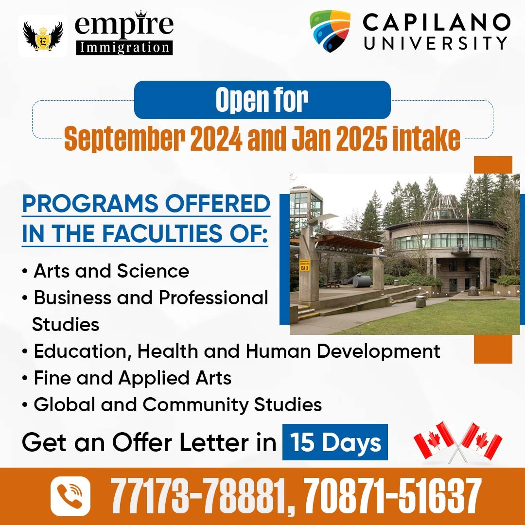 EmpireImm's tweet photo. 𝐂𝐚𝐩𝐢𝐥𝐚𝐧𝐨 𝐔𝐧𝐢𝐯𝐞𝐫𝐬𝐢𝐭𝐲👩‍🎓
𝐀𝐩𝐩𝐥𝐲 𝐅𝐨𝐫 𝐒𝐞𝐩𝐭 𝟐𝟎𝟐𝟒 &amp; 𝐉𝐚𝐧 𝟐𝟎𝟐𝟓 𝐈𝐧𝐭𝐚𝐤𝐞✈️
𝐀𝐩𝐩𝐥𝐲 𝐍𝐨𝐰:- 𝟕𝟕𝟏𝟕𝟑-𝟕𝟖𝟖𝟖𝟏, 𝟕𝟎𝟖𝟕𝟏-𝟓𝟏𝟔𝟑𝟕📞
#ielts #Immigration #studyvisa #visa #trending #canada https://t.co/0wUZ18LHZU
