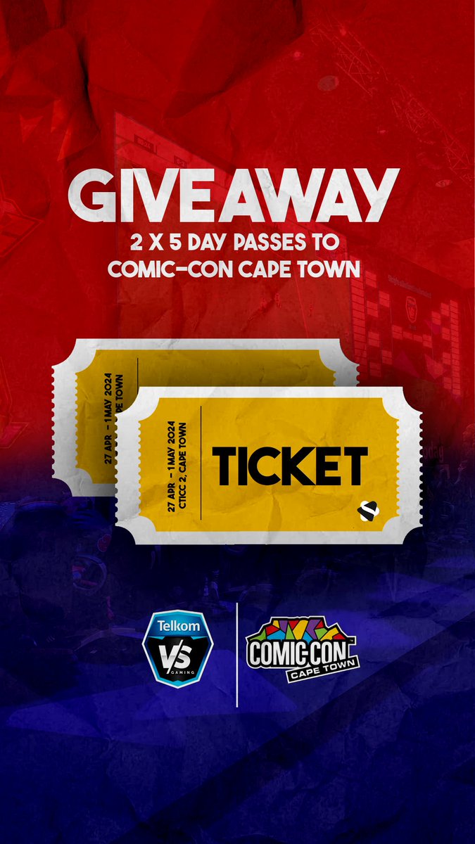 Let's get the week started!

#TelkomVSGaming has hooked us up with 2 x 5 day passes to giveaway for #ComicConCapeTown 🤩

How to enter: 
Like & Repost
Follow @SynthesisENMT, @VSGamingWorld & @ComicConCPT
Share proof in the comments! e.g. bellow

🇿🇦 ONLY! Winners in 48 Hours!