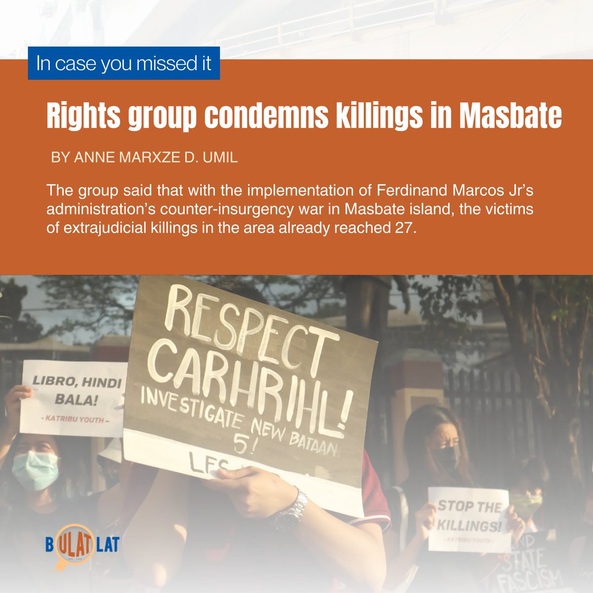 Karapatan demanded a stop to serious violations of human rights and international humanitarian law “perpetrated in Masbate by Marcos Jr’s soldiers against civilians in the course of his regime’s brutal counter-insurgency war.” bulatlat.com/2024/04/12/rig…