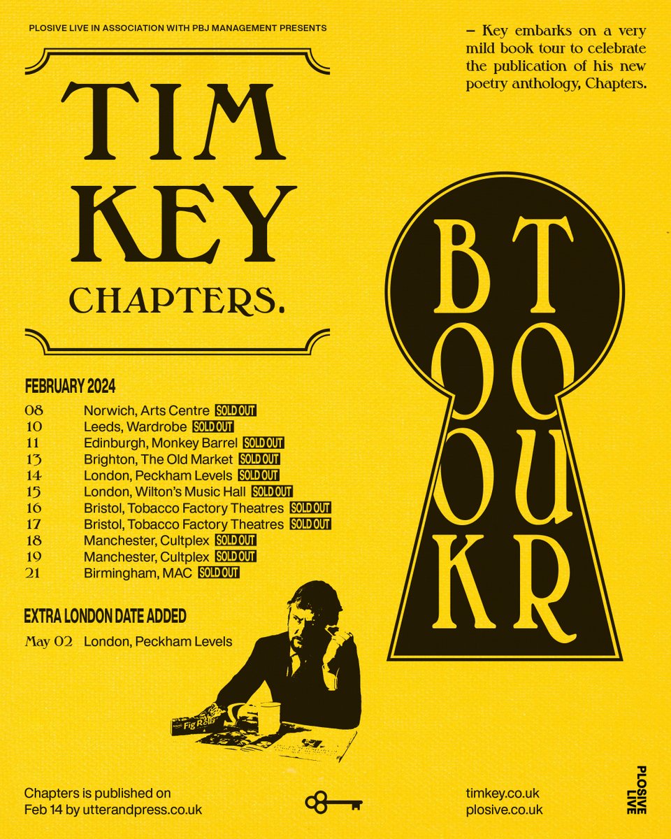 🗝️ TIM KEY: CHAPTERS 🗝️ 📚 BOOK TOUR 📚 Extra London date added 📆 Thu 2 May 📍 Peckham Levels On sale now 🎟 dice.fm/event/52a8d-ti…