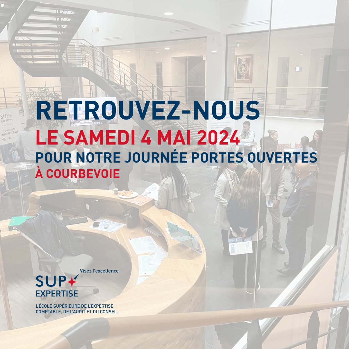Vous souhaitez découvrir notre campus et toutes les formations proposées à Sup'Expertise ?

📆 Samedi 4 mai 2024
⏰de 10 h à 17h 
📍Campus de Courbevoie - 9 rue du Moulin des Bruyères, 92400 Courbevoie
Inscrivez-vous 👉hubs.li/Q02q5KSb0

#jpo #postbac #apprentissage