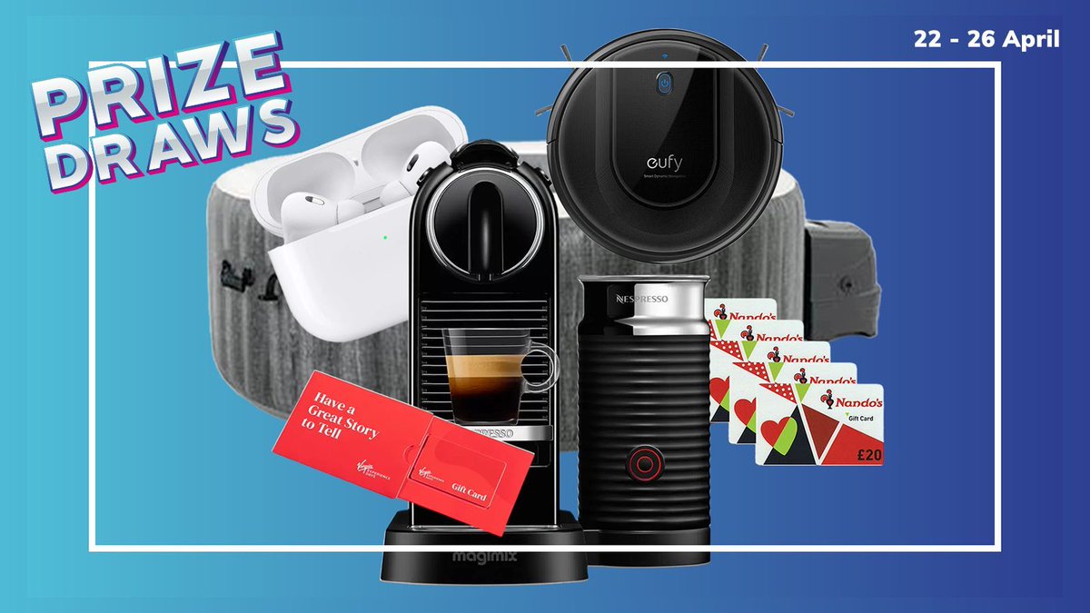 Week 2 prize reveal! Mon 22: Nespresso Coffee Machine Tue 23: £200 Nando's Gift Card Wed 24: Eufy Robovac Thu 25: Apple AirPods Fri 26: Virgin Experience Day Silverstone Experience STAR PRIZE: Intex PureSpa Inflatable Hot Tub 🔗 buff.ly/3VWYUbV #thirty #prize #draw