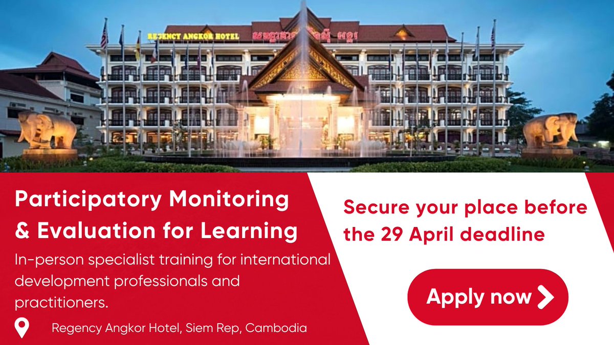 Only one week left to apply to our Participatory Monitoring & Evaluation for Learning short course! ✳️ Participatory M&E for Learning 📅 27 – 31 May 📍Cambodia 🔗Apply by 29 April: bit.pulse.ly/5k5vwjvgv4