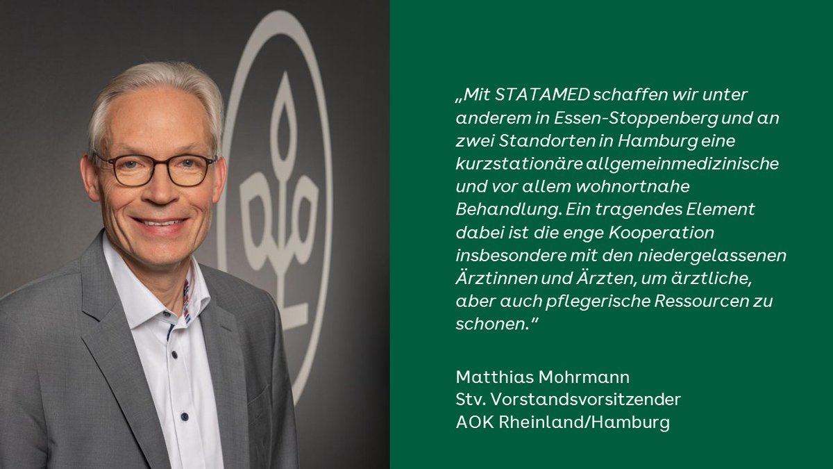 Patientenorientiert und praxistauglich: Das von der #AOKRH mit entwickelte Projekt #STATAMED erprobt eine neue, wohnortnahe Versorgung, die ambulant und stationär verbindet: In NRW wird die #sektorenübergreifende Allgemeinmedizin in Essen realisiert. scom.ly/KVQE6DY