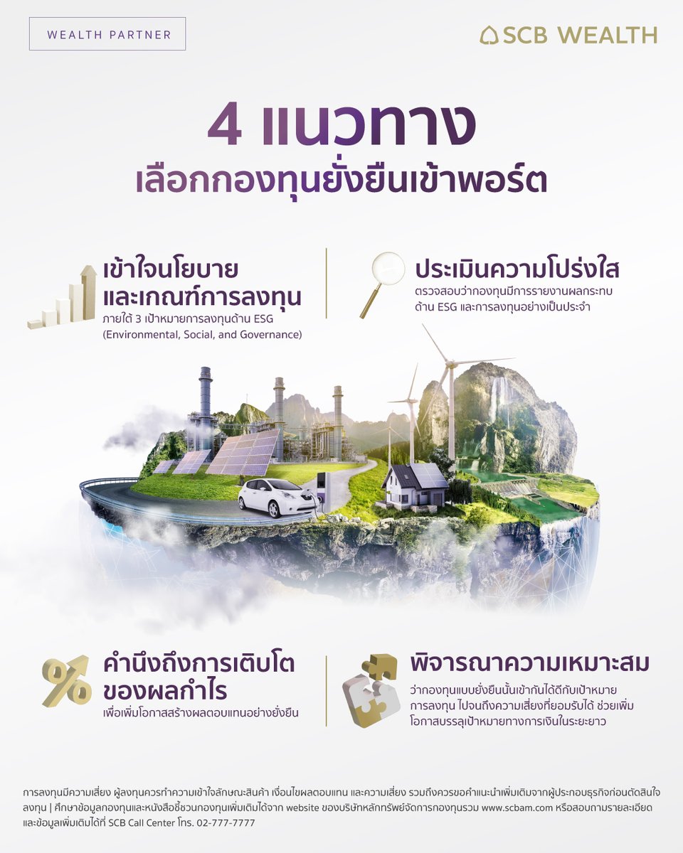 4 แนวทางเลือก #กองทุนยั่งยืน เข้าพอร์ต 1⃣ เข้าใจนโยบาย และเกณฑ์การลงทุนของกองทุนภายใต้เป้าหมายการลงทุนด้าน #ESG 2⃣ คำนึงถึงการเติบโตของผลกำไร เพื่อเพิ่มโอกาสสร้างผลตอบแทนอย่างยั่งยืน และทราบถึงความสามารถของกองทุนในการจัดการกับความผันผวนของตลาดในอดีต​ 3⃣ ประเมินความโปร่งใส…