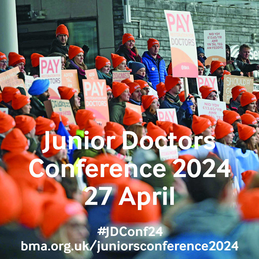 This Saturday doctors from around the UK will gather for #JDConf24, to debate and decide the key issues affecting us. Bookmark this link so you can watch the conference live: bma.org.uk/juniorsconfere…
