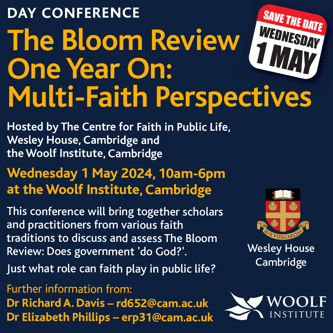 🚨 LAST DAY TO REGISTER Don't miss this 1-day conference! Join scholars and practitioners from different faith communities in discussing and assessing the Bloom Review, and the question: what role can faith play in public life? 👇🏽 woolf.cam.ac.uk/whats-on/event…