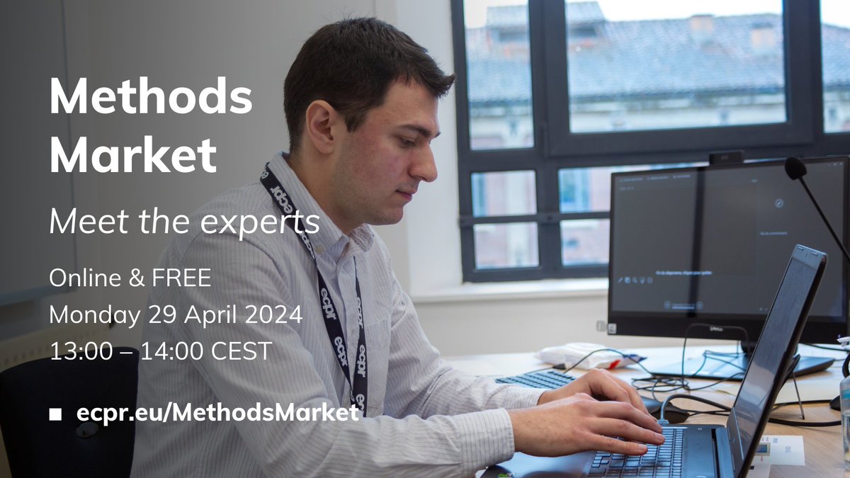 ⚡ Join the next instalment of our exclusive 𝗙𝗥𝗘𝗘 taster event #ECPRMethodsMarket!
✅ Meet the experts behind our renowned #MethodsSchool and get personalised advice
💻 Online
📅 Mon 29 Apr, 13:00–14:00 CEST
🔐 Secure your space ecpr.eu/MethodsMarket
#ecprss24