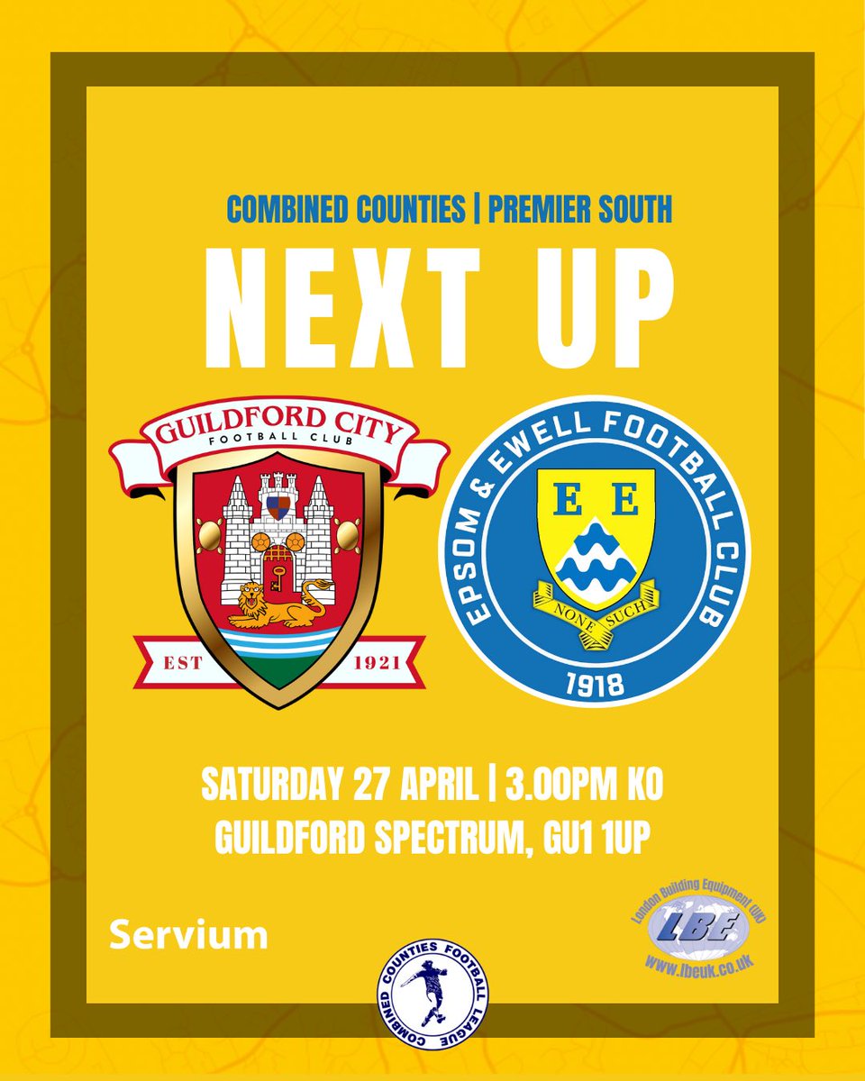 **NEXT UP:** 📣 Join us for our final game of the season as we face @guildfordcityfc 

🏆 Combined Counties | Premier South
🗓️ Saturday, 27th April
⏱️ Kick-off at 3pm
🏟️ Guildford Spectrum
📍 GU1 1UP

See you there! 👋

#WeAreEpsom #Salts #CCL #Roadtrip