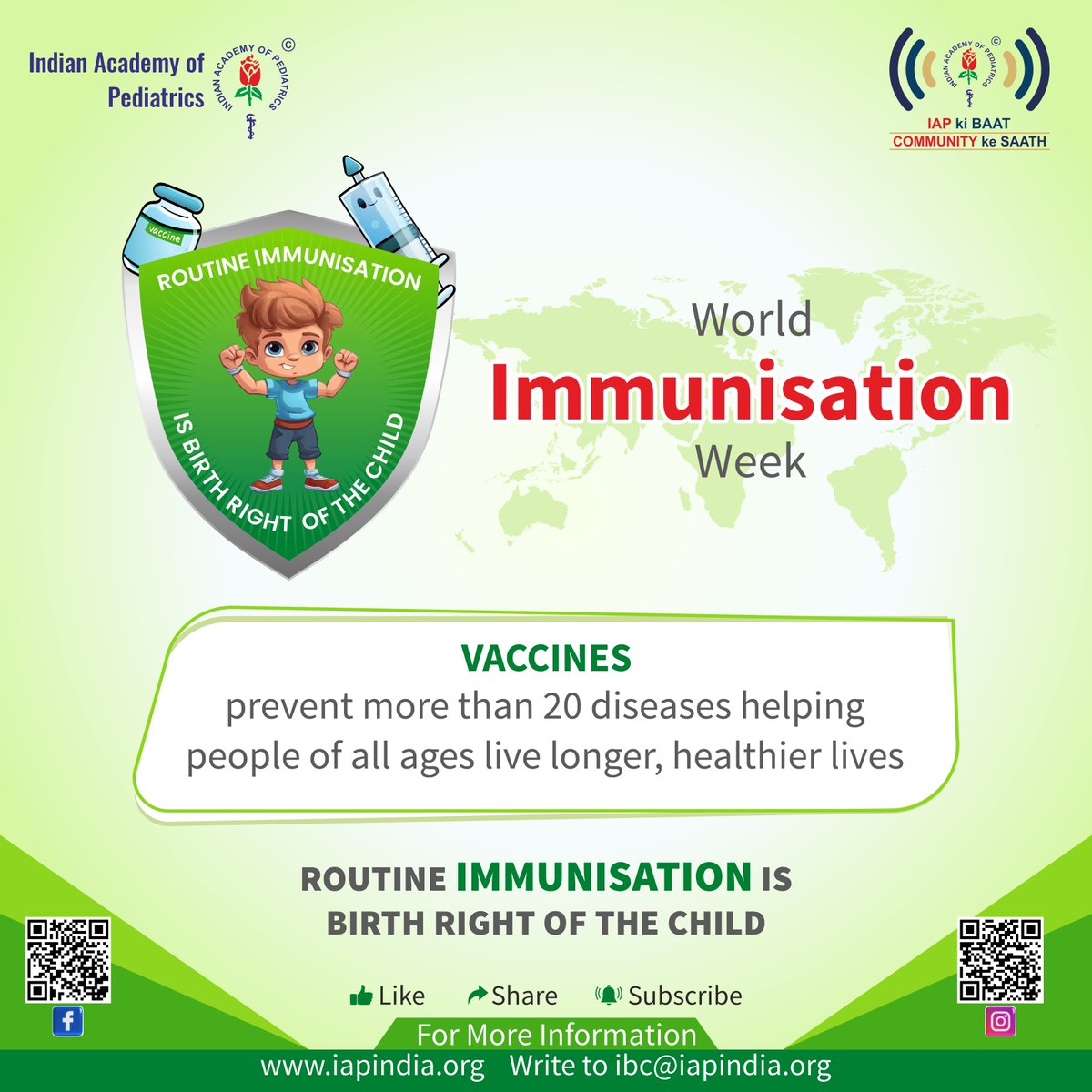 💉 It's World Immunisation Week, remember routine #immunisation is the birthright of every child!👶 Stay strong, stay vaccinated! 💪 #iapkibaat #iap #indianacademyofpediatrics #pediatrics #pediatricians #childcare #childhealth #healthcare #WorldImmunisationWeek #VaccinesWork