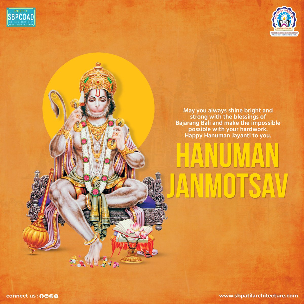 Today, we celebrate the birth of Lord Hanuman, the epitome of devotion, strength, and loyalty. May his blessings fill your life with courage and wisdom. Happy Hanuman Janmotsav! 🙏 #PCET #SBPCOAD #HanumanJanmotsav #हनुमानजन्मोत्सव #जयहनुमान #जयहनुमानजन्मोत्सव #HanumanJayanti