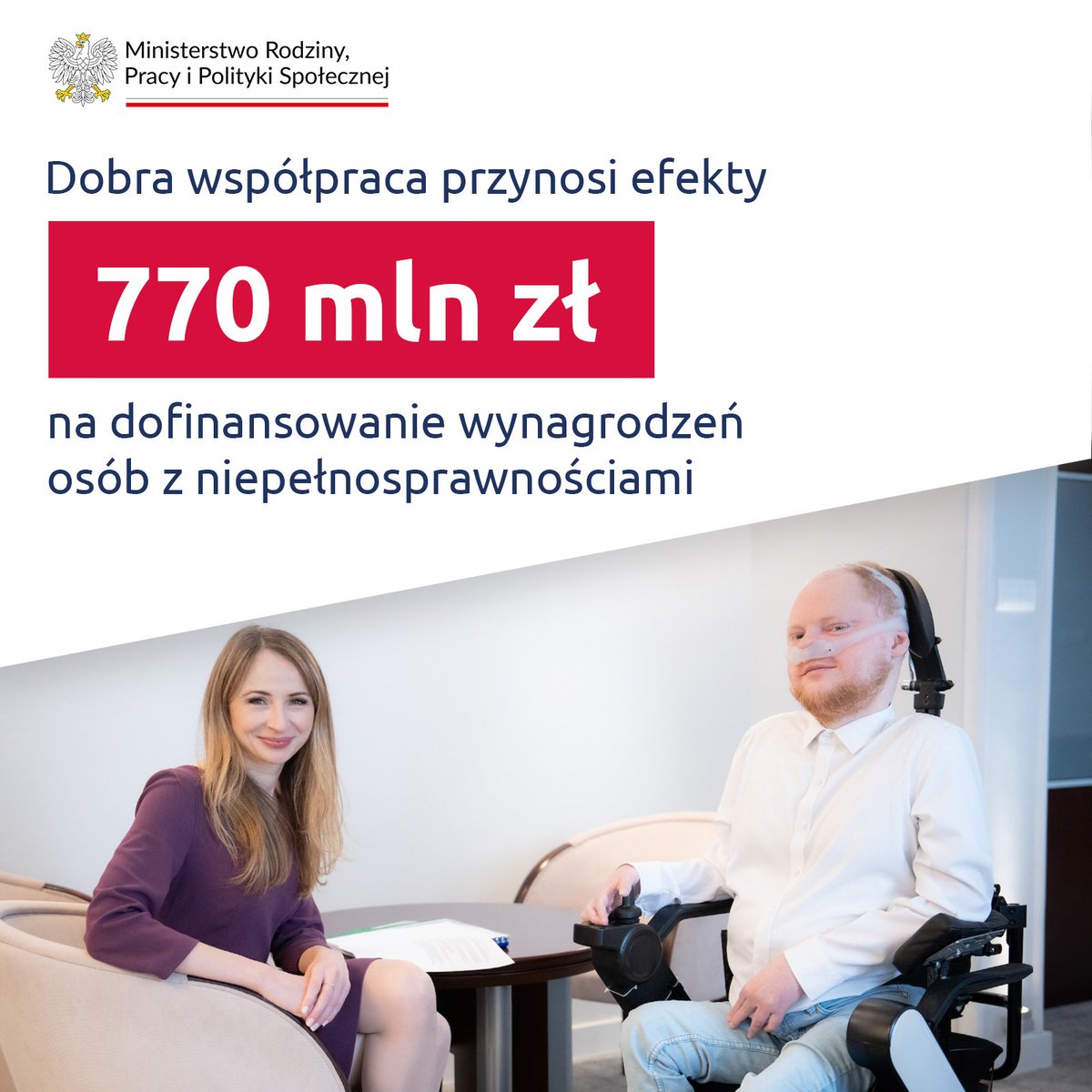 ℹ️ Dodatkowe 770 mln zł na dofinansowanie wynagrodzeń osób z niepełnosprawnościami ❗️ 👉 Wiceminister @LukaszKrason @PelnomocnikON, wspólnie z @MF_GOV_PL, proponuje rozwiązanie odpowiadające na potrzeby środowiska pracowników i pracodawców, wspierające aktywizację zawodową osób z…