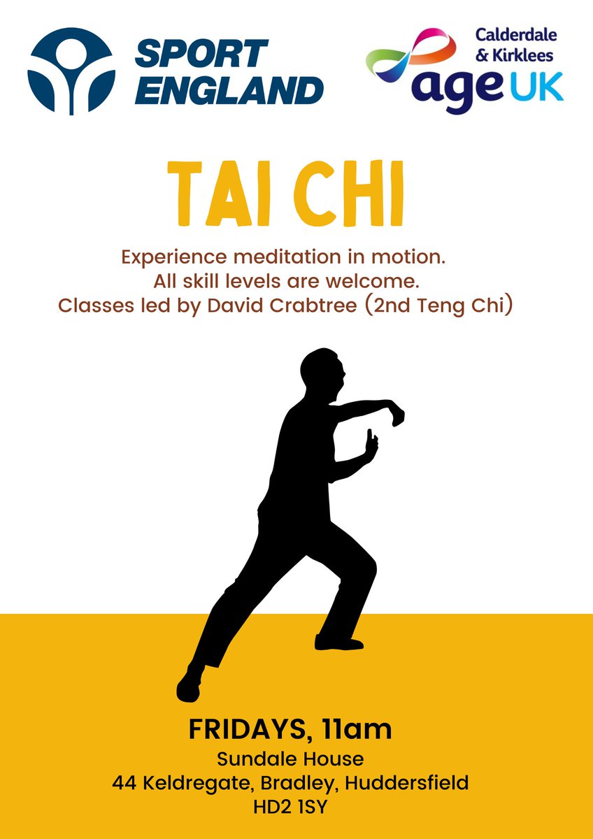 🥋Come and try something different with us!

Tai Chi combines deep breathing and relaxation with slow, flowing movements designed to reduce stress, improve posture and balance, and improve general mobility + movements can be adapted to wheelchair users.

ageuk.org.uk/calderdaleandk…