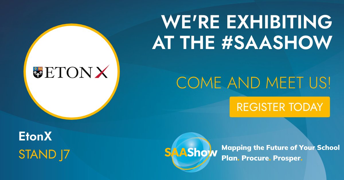Come and find EtonX at the Schools and Academies Show on May 1st- we look forward to meeting you! 😊 #SAASHOW #ExcelLondon #Education