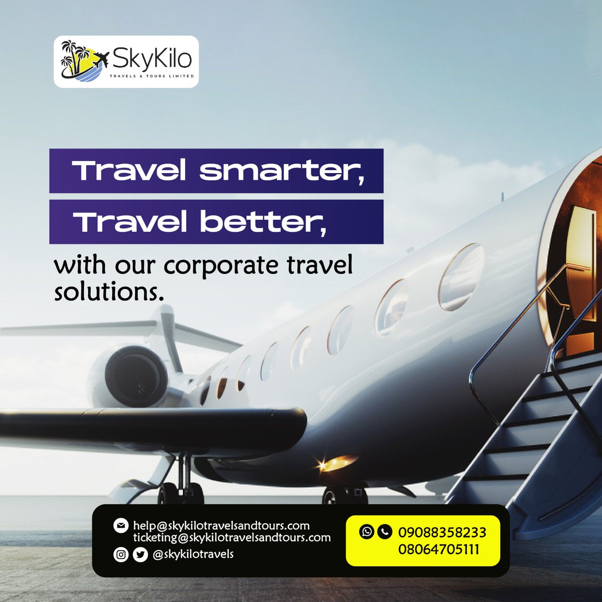 Elevate your business trips with our corporate travel solutions! Travel smarter with streamlined bookings, exclusive discounts, real-time updates, and top-notch safety measures. Focus on what truly matters while we handle the logistics! #skykilotravels  #CorporateTravel
