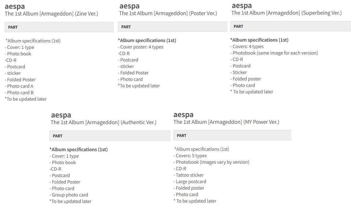 [🇵🇭] PH GO (HELP RT)  

🖤💙AESPA THE 1ST ALBUM ‘ARMAGEDDON’

PRICE + LSF 

RANDOM // SET
Zine ver. - ₱710
Authentic ver. - ₱1,250
Superbeing ver. - ₱880 // ₱3,520
Poster ver. - ₱670 // ₱2,680
MY Power ver. - ₱870 // ₱4,350
SET [15 Albums] - ₱12,490

DOO: 05/15
DOP(DP):