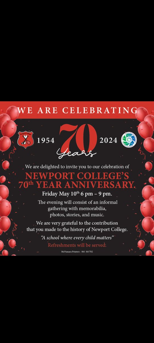 Newport College will be celebrating 70 years of the school on the 10th of May. We would like to invite you and your fiamily to come celebrate with us.This promises to be a night of story telling and many laughs. Please share the word to past students and staff of the school