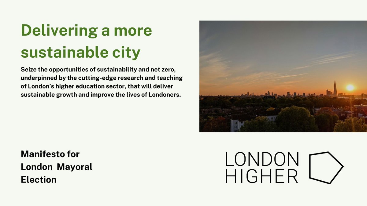 The third ask in our manifesto for the mayoral election is to utilise cutting-edge London HE research and teaching to deliver sustainable growth that improves the lives of Londoners. Read more on this ask and other insights in our full manifesto 👇 londonhigher.ac.uk/wp-content/upl…