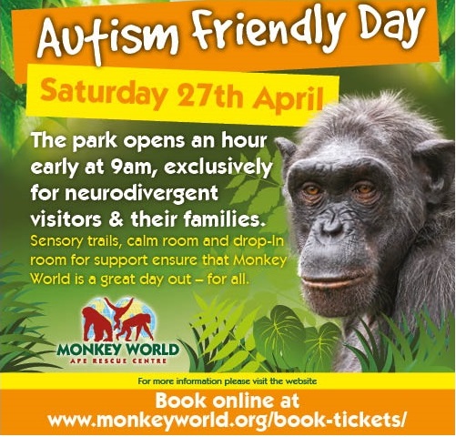 Who is coming along to this on Saturday? We'll have the calm room open from 9am, plus support from local Autism support group, Minecraft & Meltdowns from 10am :) More info here: monkeyworld.org/events/autism-…