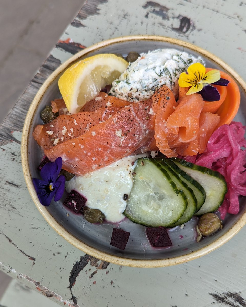 MACNEIL'S SCANDI STYLE SMOKED SALMON A Scandinavian inspired dish made with thick cut cured smoked salmon, mustard yoghurt, capers, dill, pickles, our very own Labneh and horseradish. Pictured is the small plate but make it a main if you fancy!