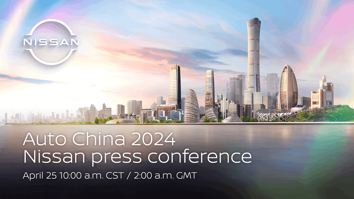 Join our press conference at Auto China 2024 on April 25, 10:00 a.m. CST / 2:00 a.m. GMT as we unveil several new energy vehicle concepts and share updates on our China market strategy. Save the date: youtube.com/live/z79QqolKA… #Nissan #AutoChina2024